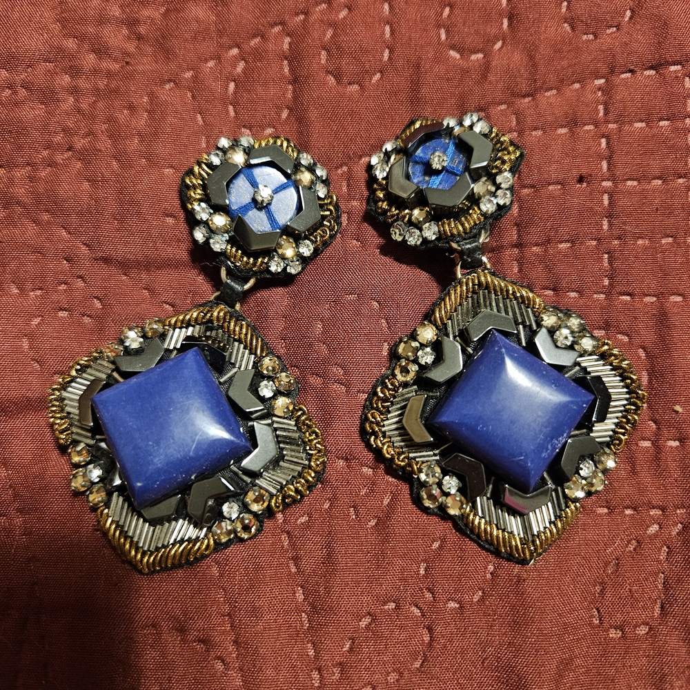 Elegant Blue and Gold Earrings